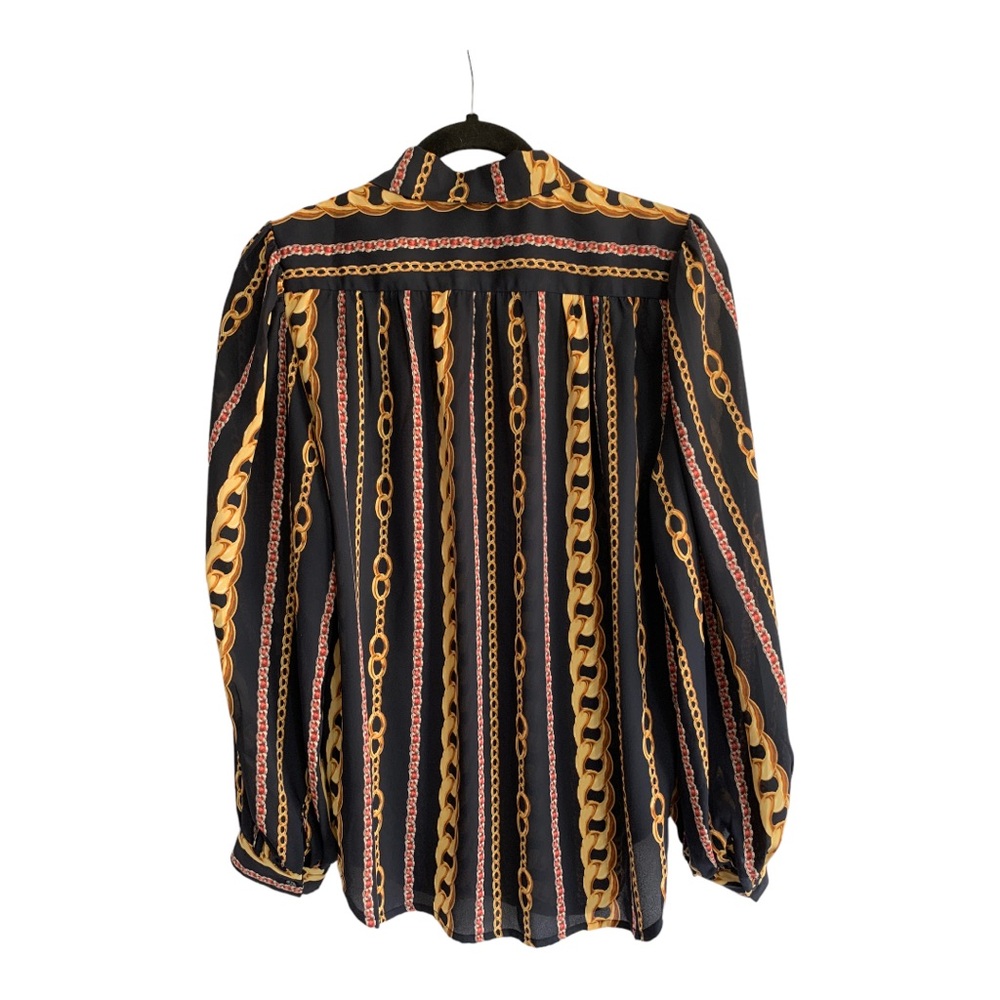 Ovi Black and Gold Chain Pattern Blouse Sz L - Picture 4 of 5